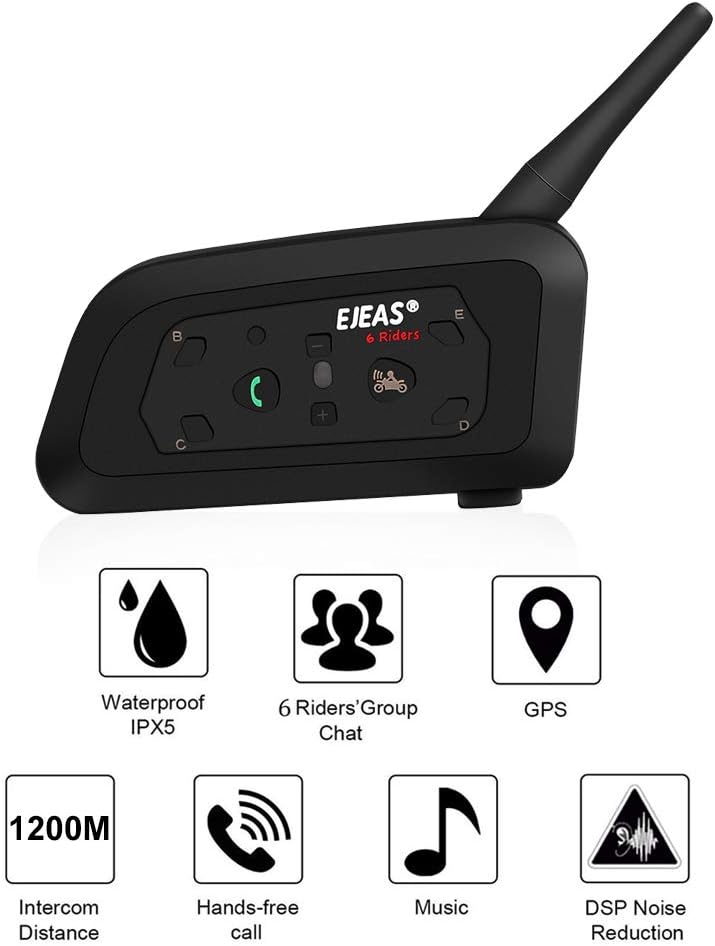 Keenso Motorradhelm Gegensprechanlage Set, 2 Set V6 Pro 1200M Motorrad Helm Bluetooth Intercom Heads
