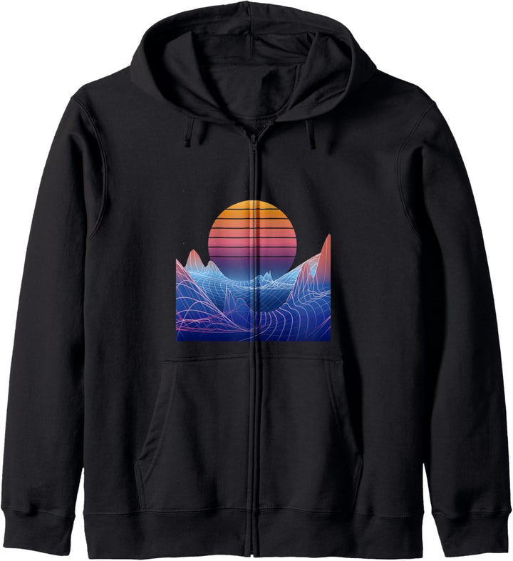 Synthwave Sonnenuntergang Sonnenlandschaft Kapuzenjacke