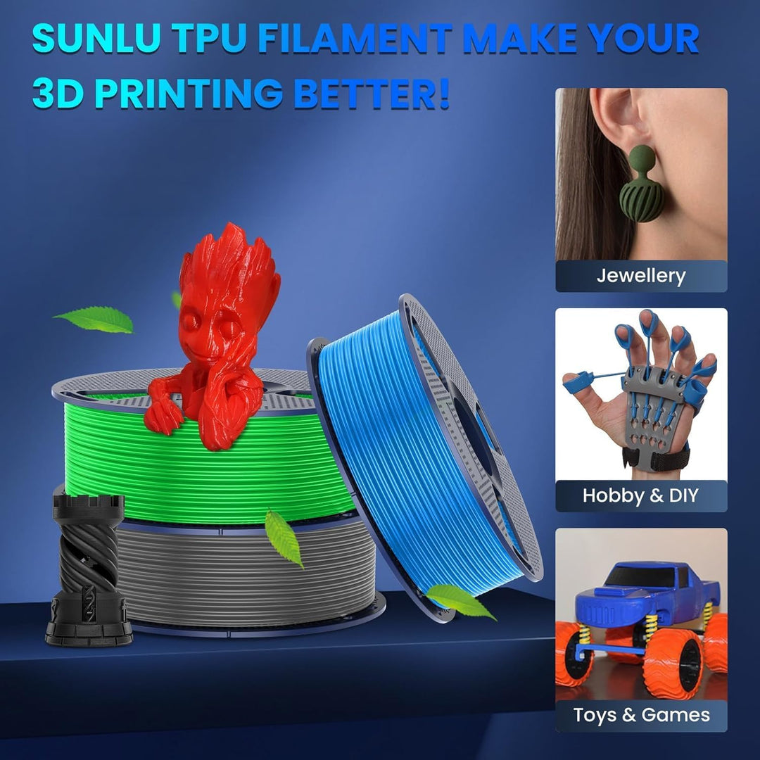 SUNLU TPU 3D Drucker Filament, 1KG Hochgeschwindigkeits 95A TPU Filament 1.75mm, Flexibles 3D Filame