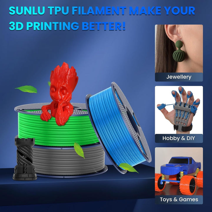SUNLU TPU 3D Drucker Filament, 1KG Hochgeschwindigkeits 95A TPU Filament 1.75mm, Flexibles 3D Filame
