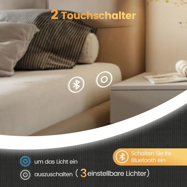 YOLEO Badzimmerspiegel mit Beleuchtung rund, Badspiegel LED mit Bluetooth-Lautsprecher, Wandspiegel