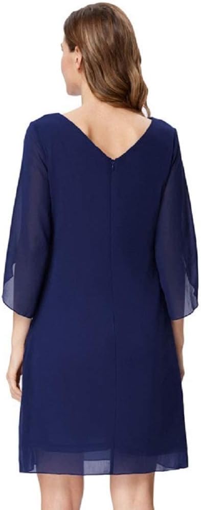 GRACE KARIN Damen Chiffon Kleid 3/4 Ärmel Cocktailkleid Loose Elegant Abendkleid S Navyblau, S Navyb