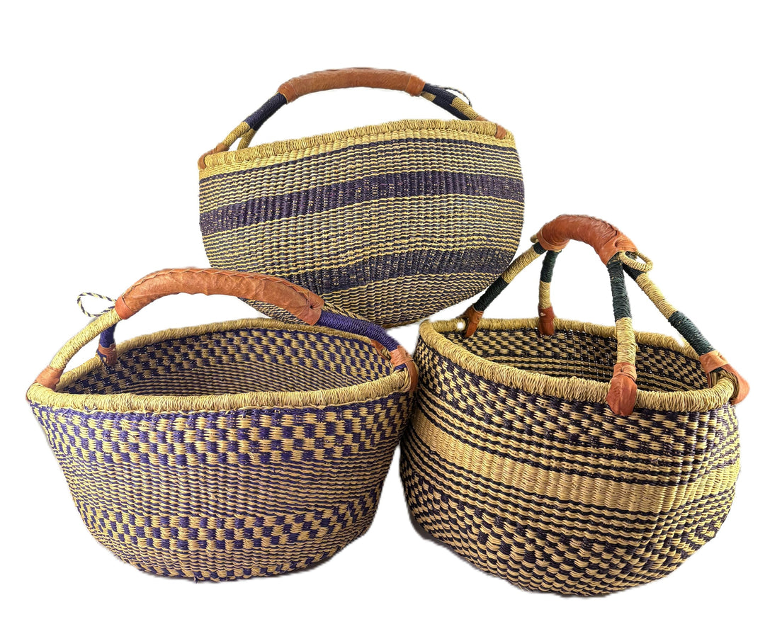 Grosser Bolga Rundkorb Ø 40 x 40 cm – Original aus Ghana – Handgefertigt – Fair Trade – Einkaufskorb