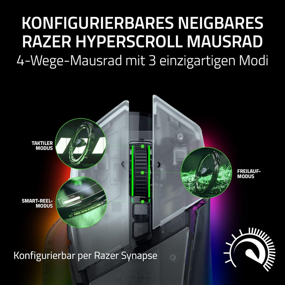 Razer Basilisk V3 Pro 35K Phantom White - Anpassbare kabellose ergonomische RGB Gaming-Maus - optisc