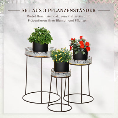 Outsunny Blumenständer 3er Set aus Metall Pflanzenständer Set Blumenhocker Blumentopfhalter Pflanzen