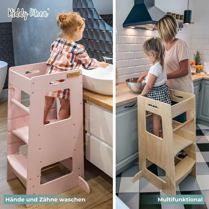 KiddyMoon Lernturm Für Kinder Ab 1 Jahr, Anti Kipp Schutz, Höhenverstellbar (3-Stufiger), Montessori