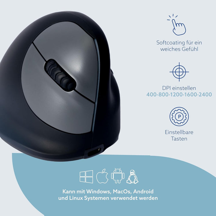 R-Go HE Break Ergonomische Maus, Für kleine hände, Mit Anti-RSI-Software, Silent Mäuse, Bluetooth 5.