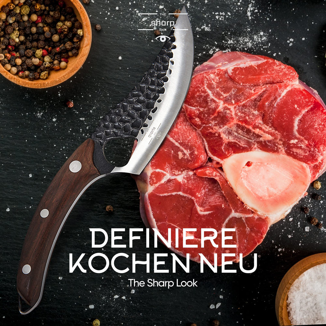 The Sharp Look Japanisches Messer mit Lederhülle Küchenmesser Scharf Wikinger Messer Hackmesser Outd