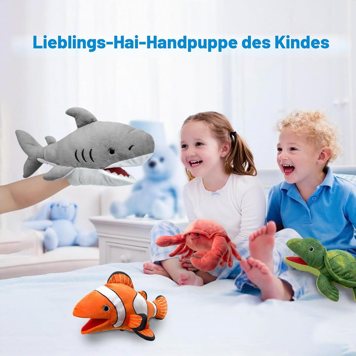 Das Leben ist eine Puppe, die mit einem bunten und beweglichen Mund gefüllt ist De-shark, De-shark