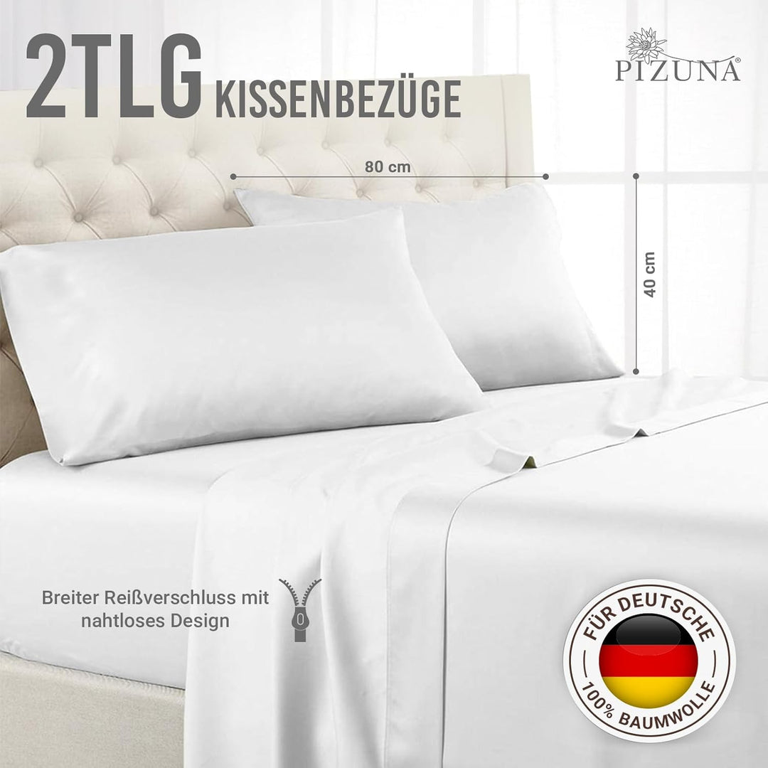 Pizuna Luxuriöser Soft-Satin 2er Pack Kissenbezug 40 x 80 cm Weiss, 600 Fadenzahl Baumwolle Kissenbe