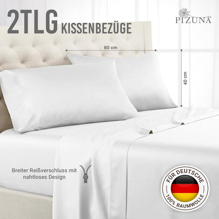 Pizuna Luxuriöser Soft-Satin 2er Pack Kissenbezug 40 x 80 cm Weiss, 600 Fadenzahl Baumwolle Kissenbe