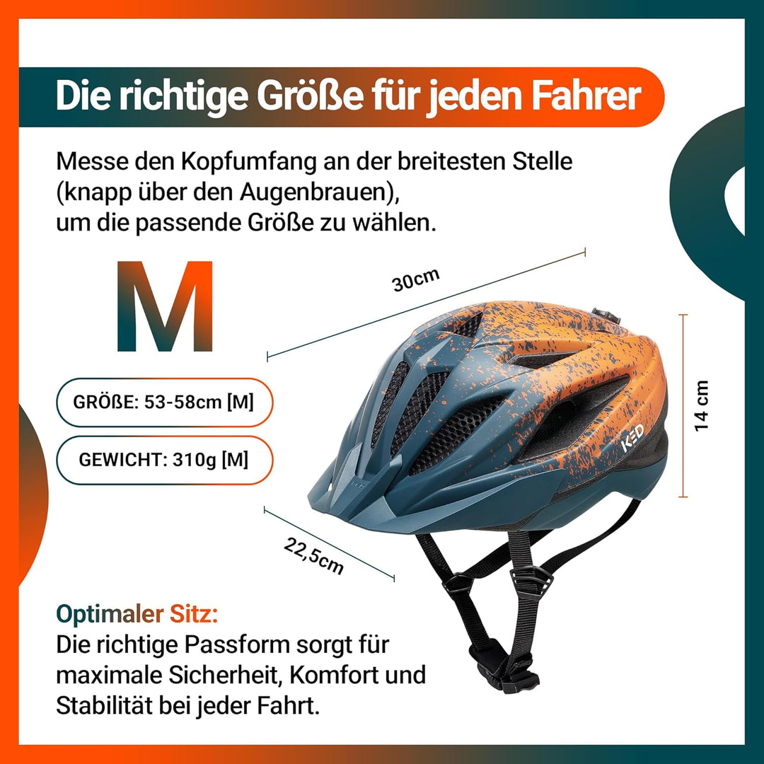 KED Street Jr. Pro Kinder Fahrrad Helm matt Petrol grün/orange 2023 M (53-58cm), M (53-58cm)