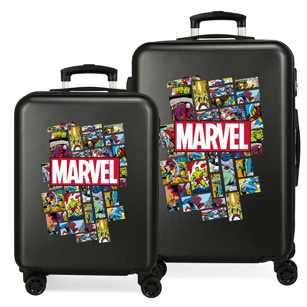 Marvel Avengers Comic Kofferset Schwarz 55/68 cms Hartschalen ABS Kombinationsschloss 104L 4 Doppelr