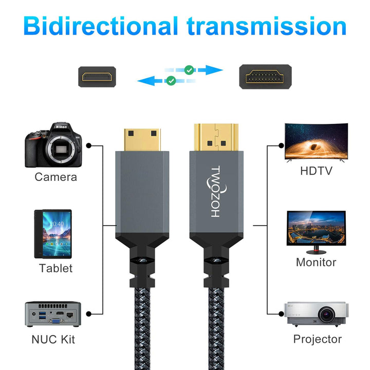 Twozoh Lang Mini HDMI auf HDMI Kabel 7,5M, geflochtenes HDMI auf Mini HDMI Kabel unterstützt 3D, 4K/