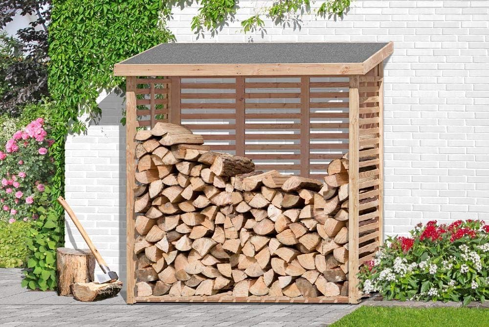 Gartenpirat Holzunterstand für Kaminholz Hylla aussen mit Rückwand Lärche – Kaminholzregal für 2 m³