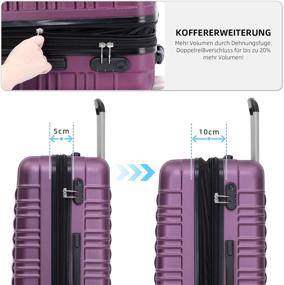 BEIBYE 2088 Zwillingsrollen Reisekoffer Koffer Trolleys Hartschale M-L-XL-Set (Violett, M) Violett M