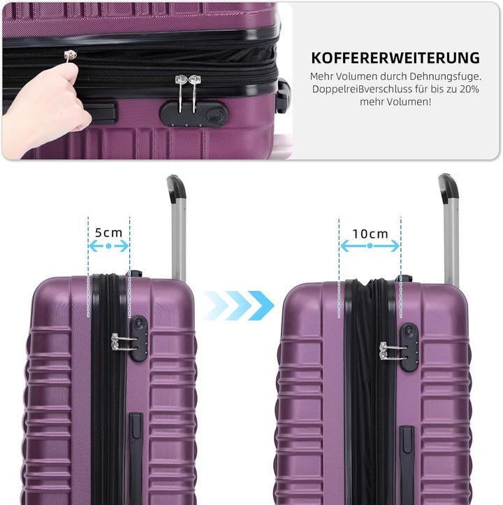 BEIBYE 2088 Zwillingsrollen Reisekoffer Koffer Trolleys Hartschale M-L-XL-Set (Violett, M) Violett M