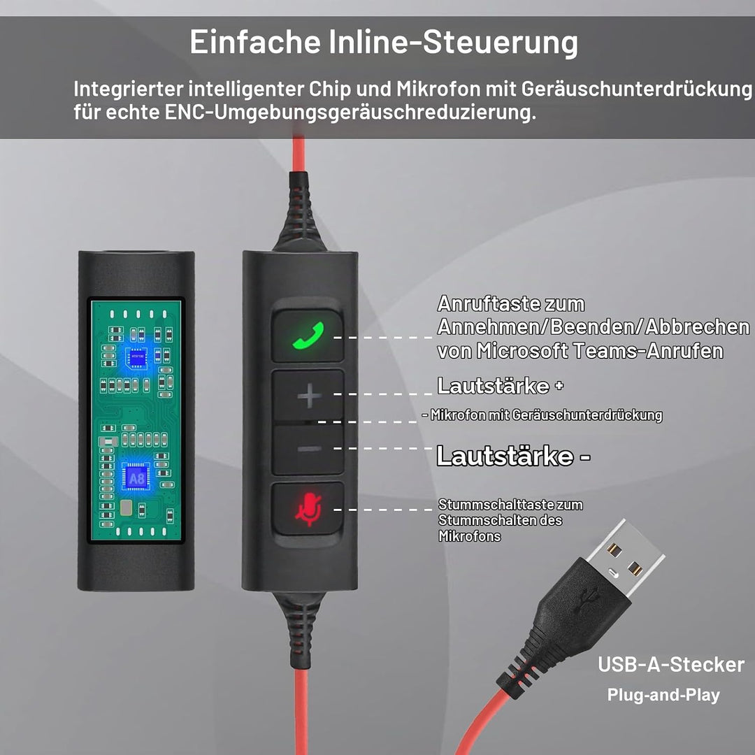 Callez G700TA USB Headset mit Mikrofon Noise Cancelling Business Kopfhörer mit Kabel für PC Laptop (
