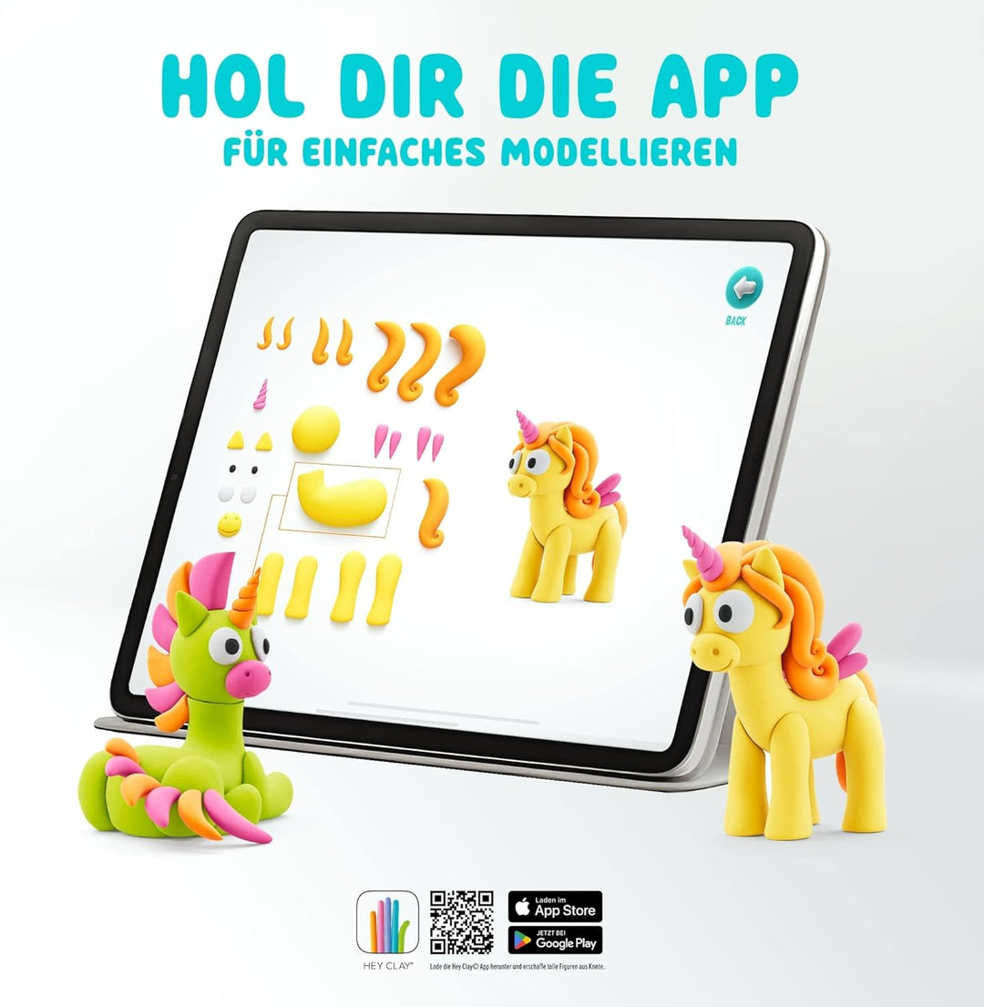 HEY CLAY Die Regenbogen-Einhörner - 15 Dosen lufttrocknende Knete für Kinder ab 3 Jahren - Kreatives