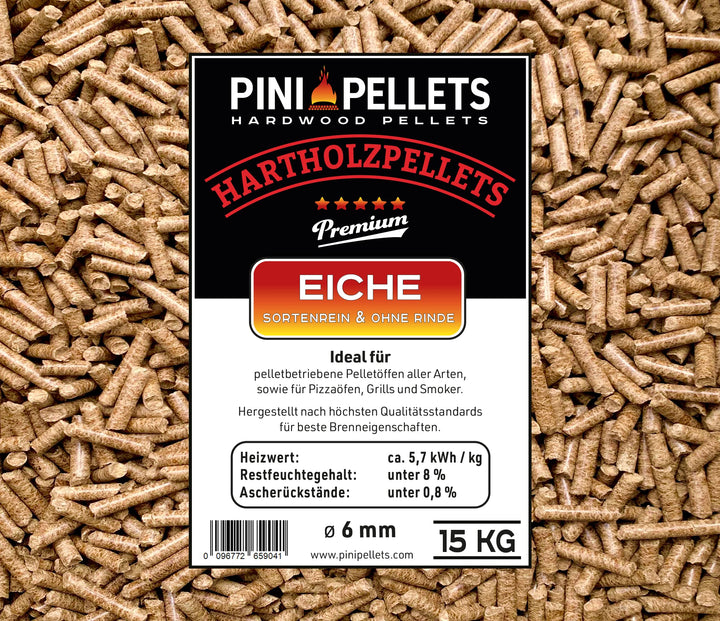 Hartholz Pellets 6 mm PINI 15Kg zum Heizen Grillen Räuchern Smoken