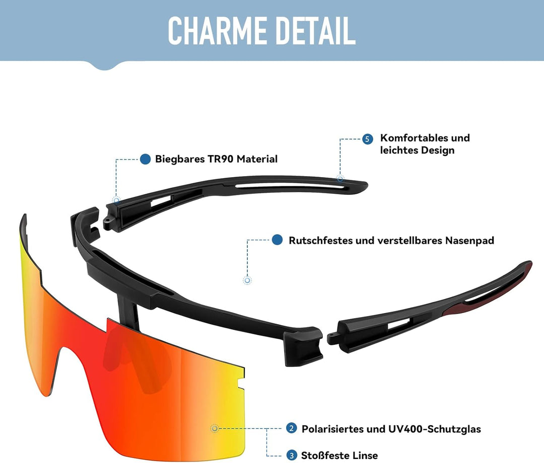 suoso Sportbrille-Sonnenbrille Herren-Damen-Fahrradbrille-Sunglasses men Polarisiert UV400 Damen Ski
