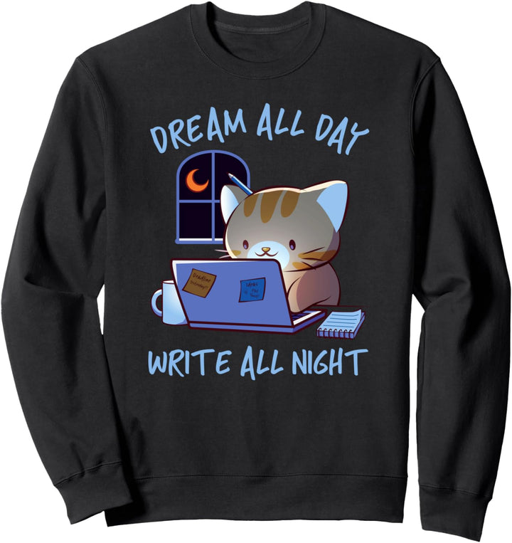 Nettes Katzenschreiben bei Nacht Kawaii Schriftsteller Sweatshirt