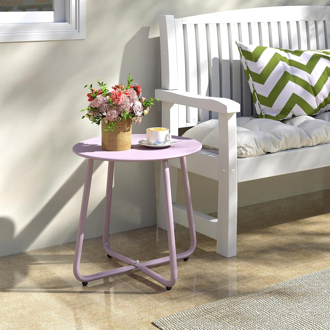 HollyHOME Beistelltisch Outdoor Balkontisch Klein Gartentisch Rund Beistelltisch Metall Wetterfest L