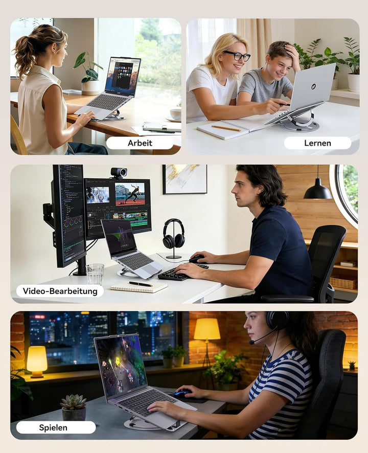 ORICO Laptop Ständer Höhenverstellbarer, Belüfteter Aluminium Laptop Stand mit 360° Drehbasis, Ergon