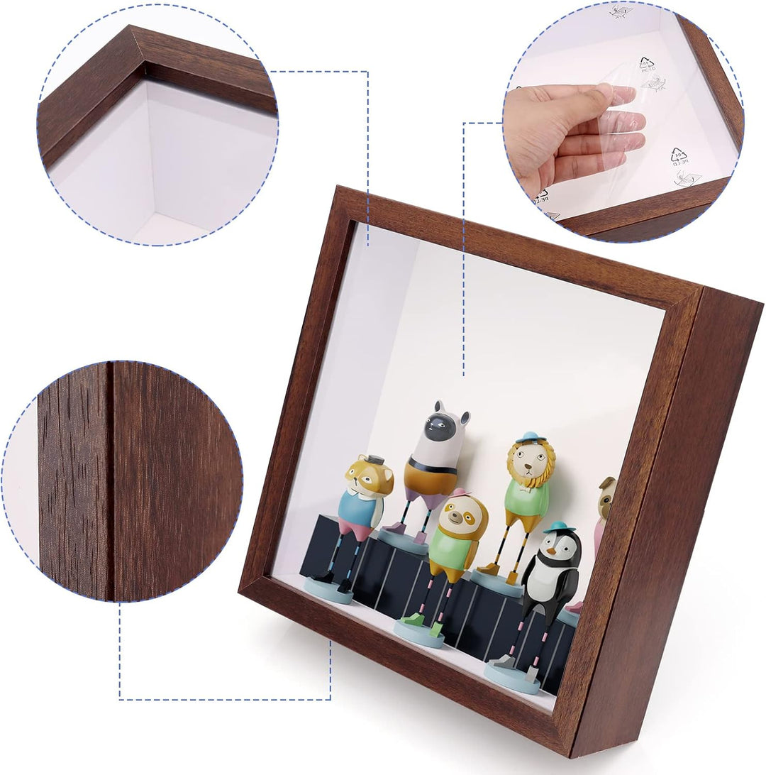 3D Shadow Box(22.3x22.3x6cm) Bilderrahmen aus Holz tiefe Box quadratisch tiefe Vitrine für Medaillen