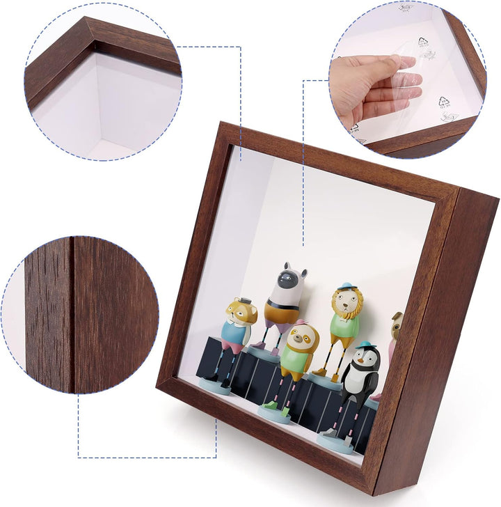 3D Shadow Box(22.3x22.3x6cm) Bilderrahmen aus Holz tiefe Box quadratisch tiefe Vitrine für Medaillen
