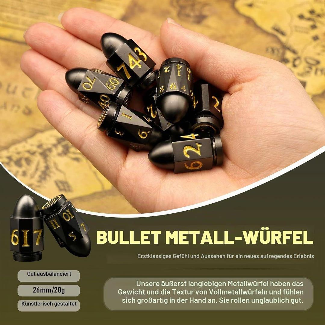 DND Würfelset Dungeons and Dragons Würfel, ZHOORQI Bullet Metall Würfel Set, Polyedrische Würfel Set