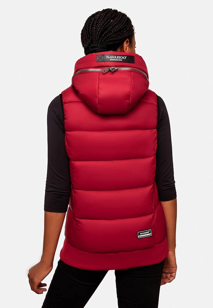 Navahoo Damen Steppweste leichte Outdoor-Weste Übergangsjacke mit Kapuze Kassidy XS-3XL XS Blood Red