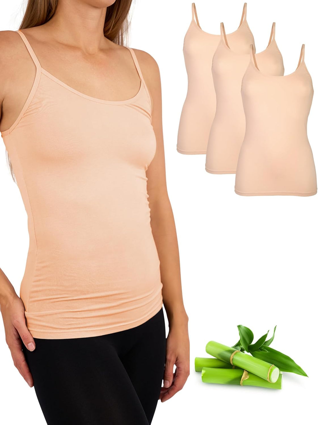 Basic Treasure 3er-Pack Unterhemden Damen, Spaghettiträger Top Damen, Premium Bambus Unterhemd Damen