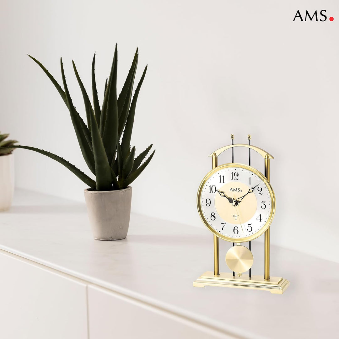 AMS 5193 Tischuhr, Funk-Pendelwerk, Aluminium-Zifferblatt Silber, arabische Ziffern, Metallgehäuse m