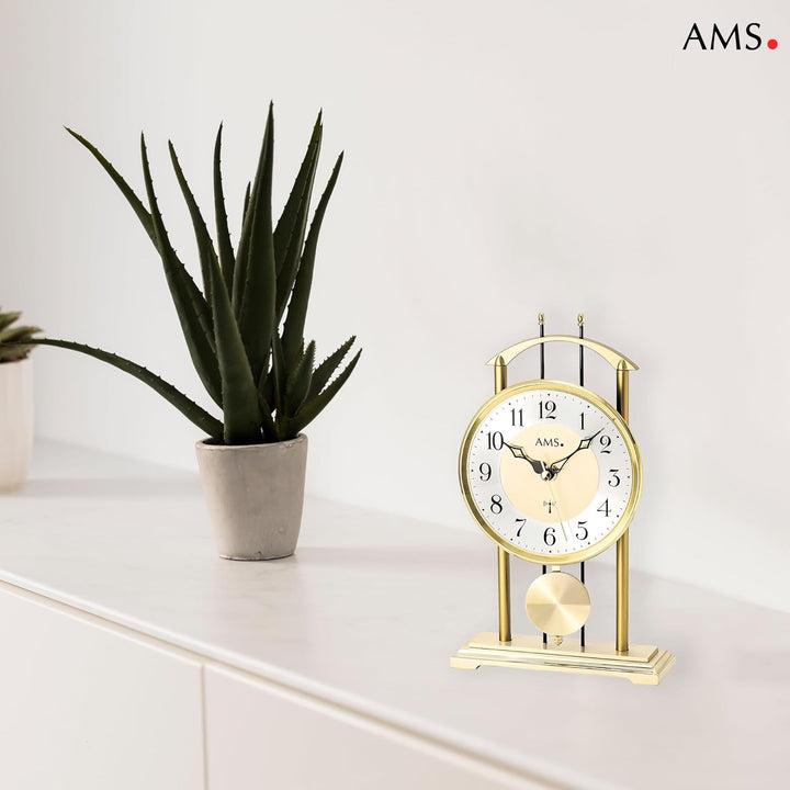 AMS 5193 Tischuhr, Funk-Pendelwerk, Aluminium-Zifferblatt Silber, arabische Ziffern, Metallgehäuse m