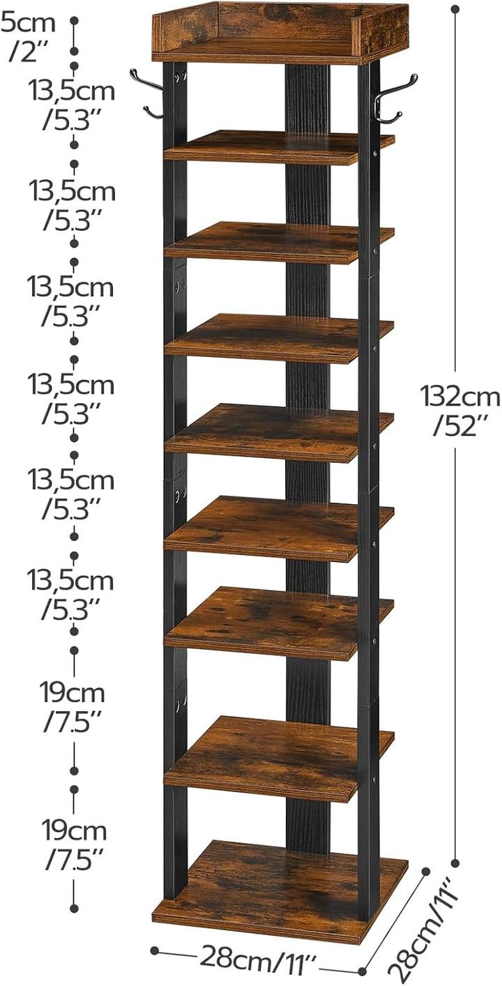 HOOBRO Schuhregal, vertikales Schuhablage, 9-lagiges Schuhschrank, schmale Schuhständer mit Zaun und
