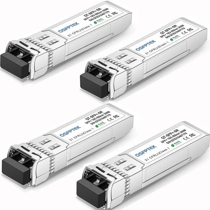 QSFPTEK 4Pack 10GBASE-SR SFP+ Modul 10G 850nm 300M DDM LC Port Multimode SFP+ Transceiver Kompatibel