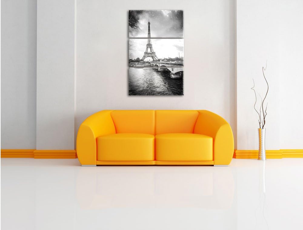 Pixxprint Eiffelturm in Paris Kunst Kohle Effekt 3-Teiler Leinwandbild 120x80 Bild auf Leinwand, rie