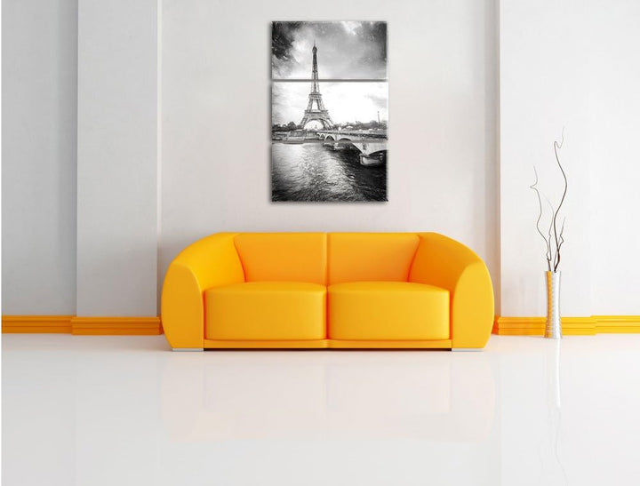 Pixxprint Eiffelturm in Paris Kunst Kohle Effekt 3-Teiler Leinwandbild 120x80 Bild auf Leinwand, rie