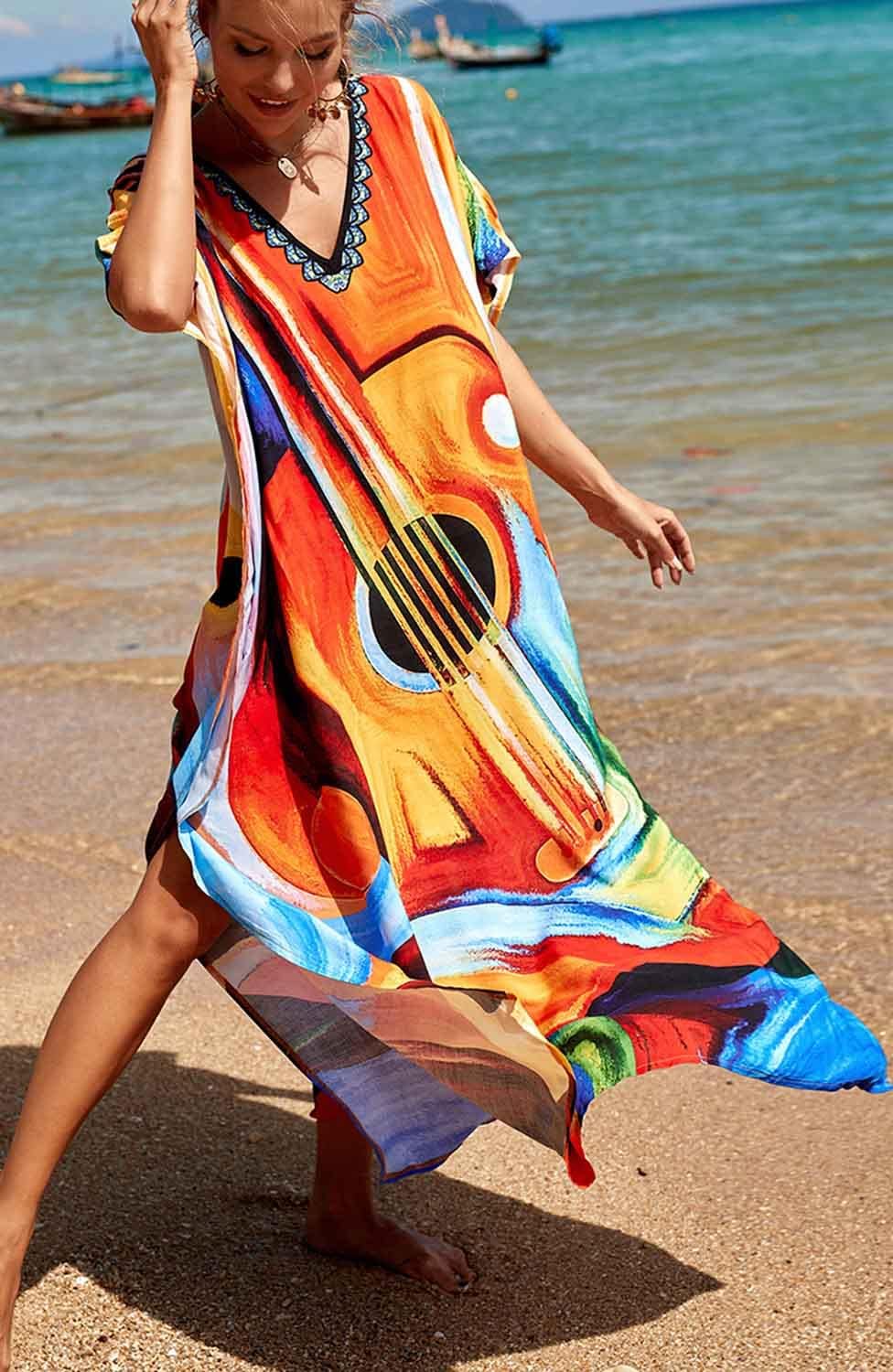 AMEOOR Damen Sommerkleid Strandkleid Kaftan Kleid Lange Bikini Cover Up Sommer Badeanzug Boho Strand