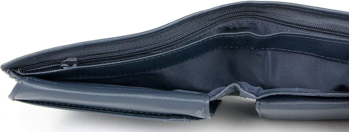 FLW Blau-Grau Dreifach Gefaltete Geldbörse Aus Echtem Leder Ohne Logos Oder Markierungen