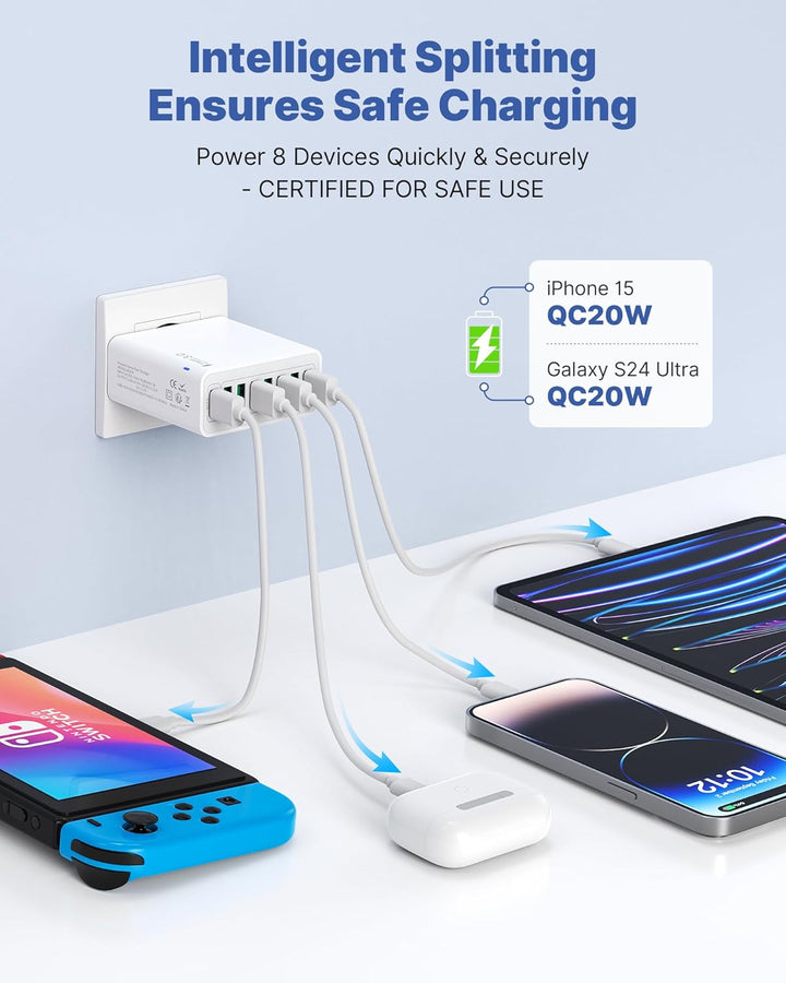 USB Ladegerät 2 Pack, 8 Ports USB Stecker 40W ladeadapter für 15 14 13 12 11 X, Samsung, Huawei, Xia