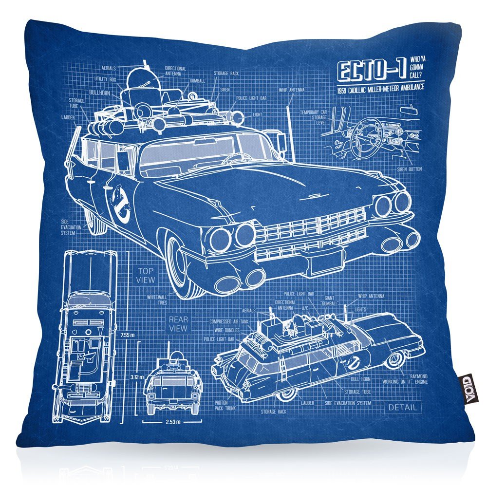 VOID ECTO-1 Blaupause Kissenbezug Kissenhülle Outdoor Indoor geisterjäger, Kissen Grösse:60 x 60 cm,