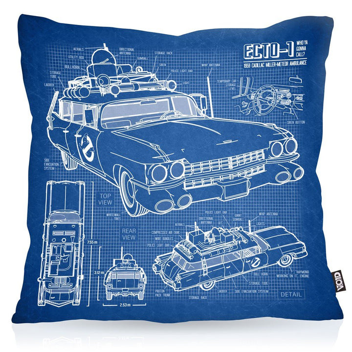VOID ECTO-1 Blaupause Kissenbezug Kissenhülle Outdoor Indoor geisterjäger, Kissen Grösse:60 x 60 cm,