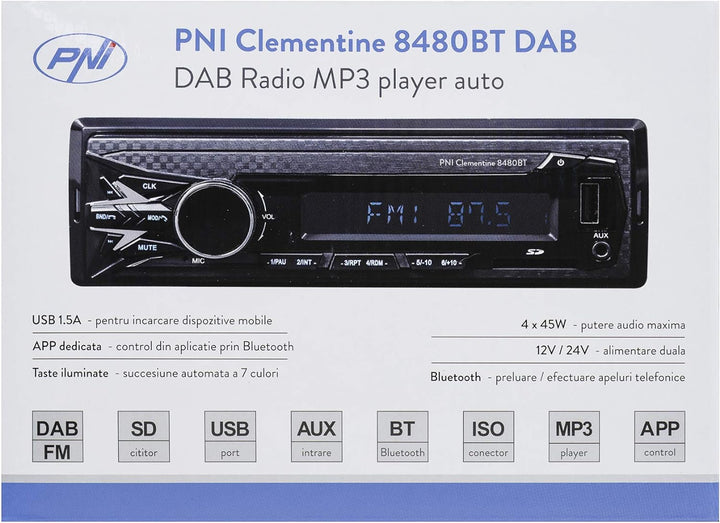 DAB MP3 Autoradio PNI Clementine 8480BT, 4x45w, 12 / 24V, 1 DIN, mit SD, USB, AUX, RCA, Bluetooth un