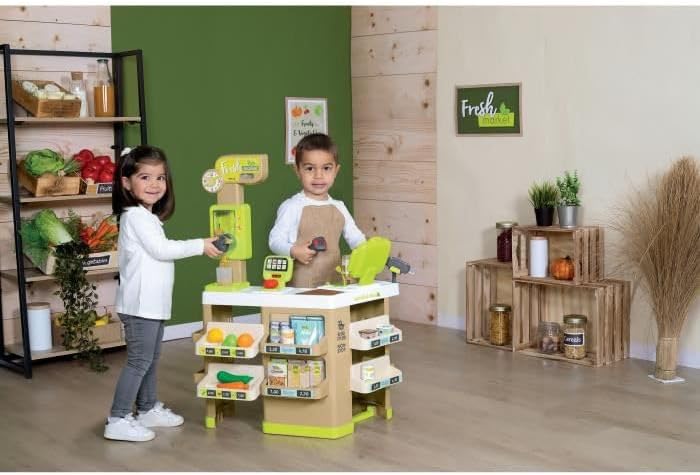 Smoby - Supermarkt Fresh Market - Bio-Supermarkt mit Spielkasse, Einkaufskorb, viel Zubehör und Elek