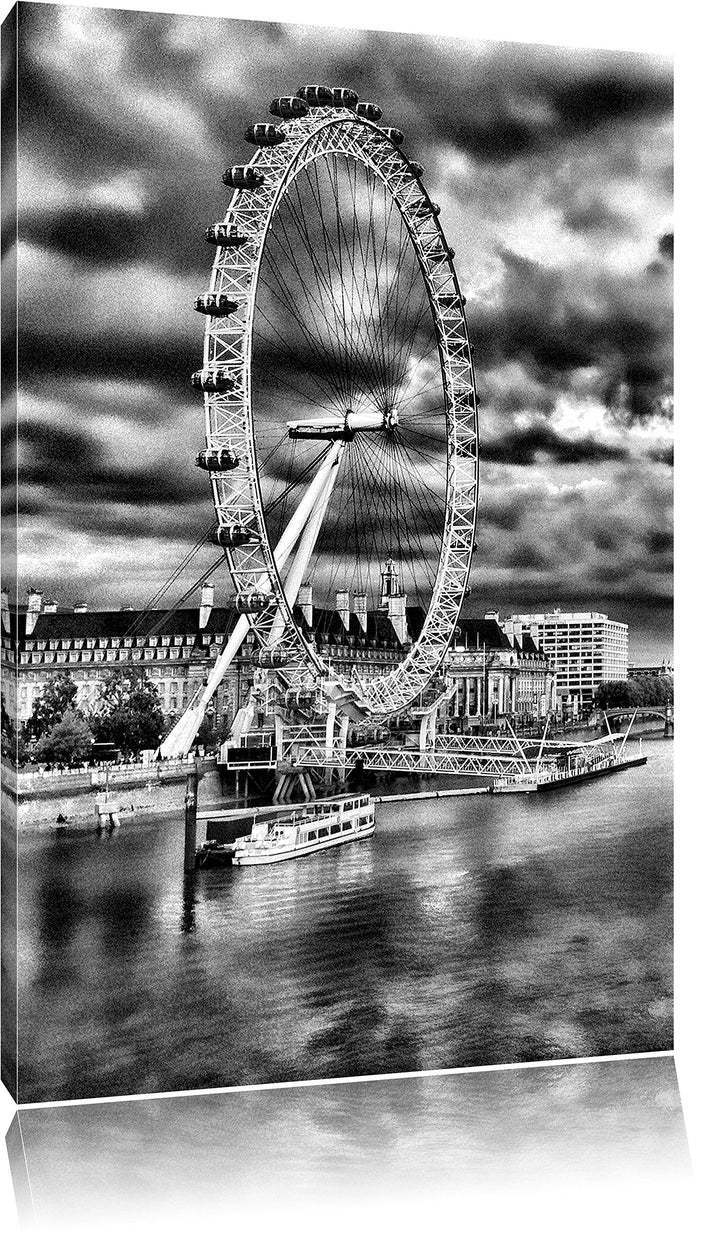 Pixxprint Riesenrad, London Eye als Leinwandbild/Grösse: 100x70 / Wandbild/Kunstdruck/fertig bespann