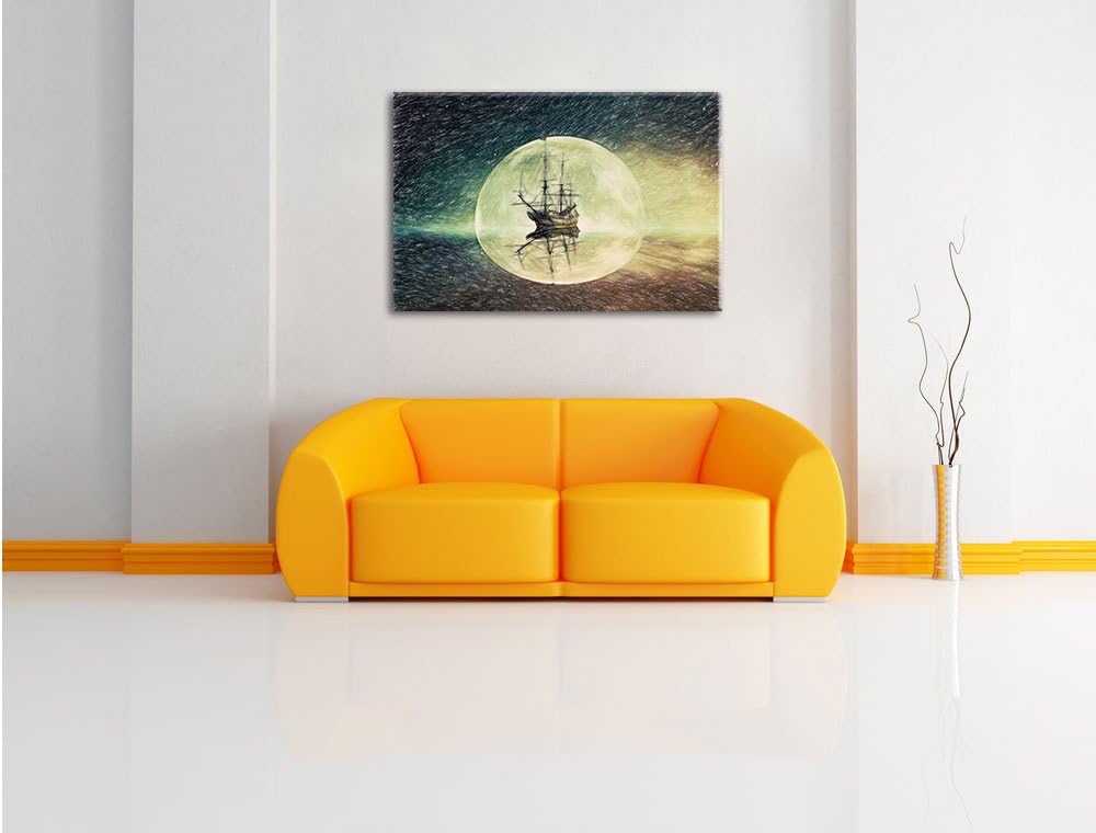 Pixxprint Geisterschiff im Weltall / 100x70cm Leinwandbild bespannt auf Holzrahmen/Wandbild Kunstdru