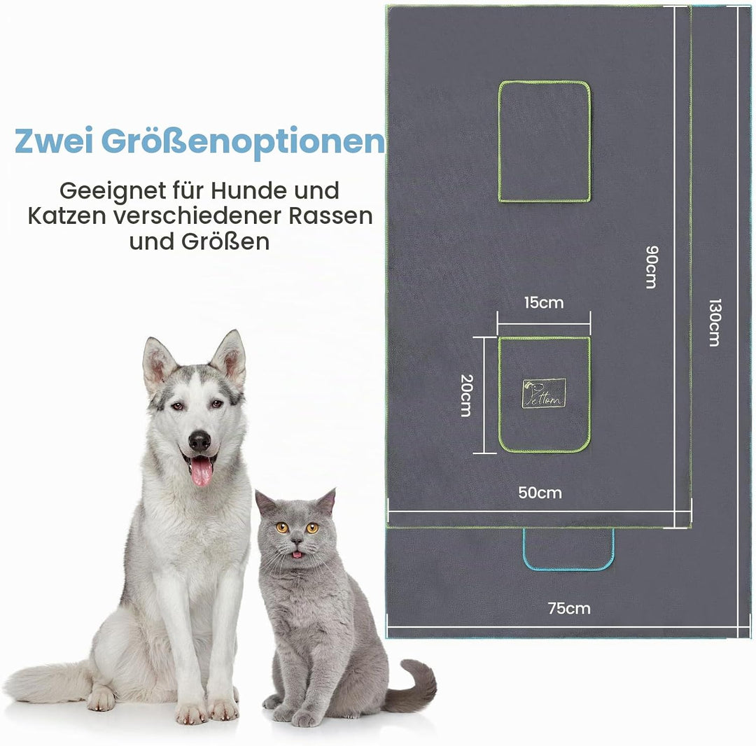 PETTOM 2 Stücke Hundehandtuch Extra Saugfähig, Hunde Handtuch mit Eingrifftaschen, Hundehandtuch Mik