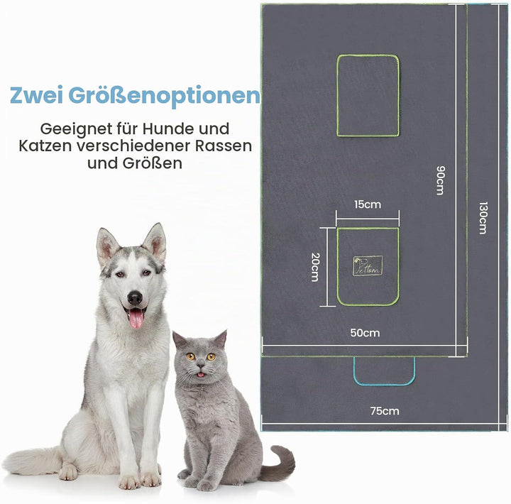 PETTOM 2 Stücke Hundehandtuch Extra Saugfähig, Hunde Handtuch mit Eingrifftaschen, Hundehandtuch Mik